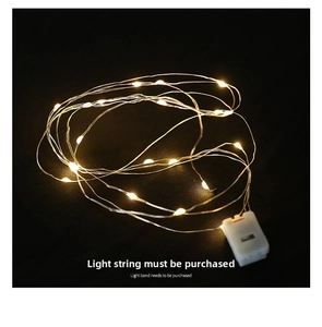 Detail view of warm white LED copper wire fairy lights with a white battery pack controller