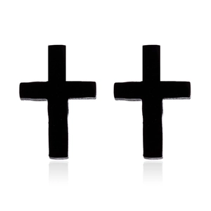 Retro black matte stainless steel cross stud earrings for women with mirror reflection