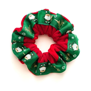 Chouchou de Noël en velours avec ruban vert et motifs de Père Noël festifs