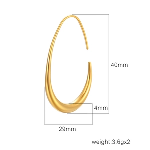 Polished golden egg-shaped stainless steel drop earrings with 40mm height dimension