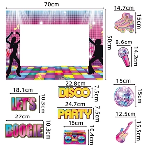 Accessoires de photobooth de fête disco avec cadre 70x50cm et divers éléments colorés