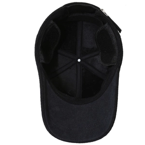Winter men's thermal baseball cap with ear flaps and thickened fleece lining in black