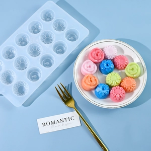 15-cavity floral silicone mold for chocolate and cake baking in sunflower and rose shapes
