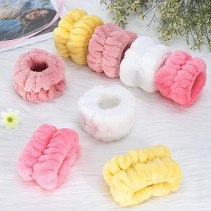 Absorbent flannel wrist washbands in assorted colors for face washing and skincare