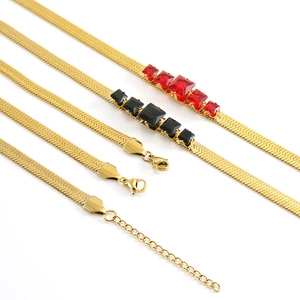 18k gold plated stainless steel snake chain bracelets with black and red zircon crystals