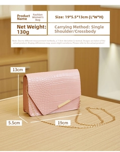 Pink crocodile pattern small square bag with 19x5.5x13cm size specifications