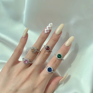 Elegant S925 sterling silver rings with colorful square zircons and pavé diamonds