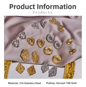 Detail of 18K gold plated 316 stainless steel earrings with hammered texture finish