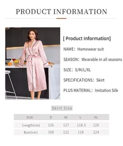 Detaillierte Größentabelle und Materialinfo für rosa Damen-Bademantel aus Kunstseide