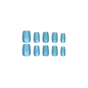Light blue cat eye press-on nails set with glossy finish and 10 pieces in various sizes