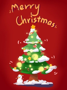 Close-up of Christmas cotton linen drawstring bag with gold stamping and snowman illustration
