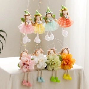 Flower Fairy Angel Doll Fabric Mesh Hanging Ornament Spring Easter Party Home Decor Handmade Cute Cartoon Gift For Kids