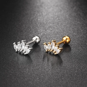 Pair of crown-shaped stainless steel ear piercings with marquise cubic zirconia