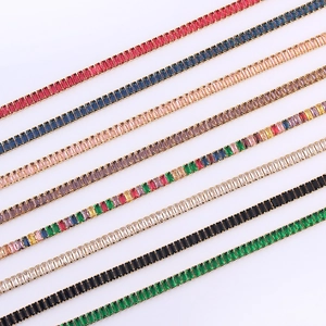 Elegant baguette-cut cubic zirconia tennis necklaces in eight vibrant color options
