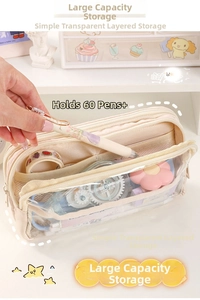 Three-layer clear pencil case with large capacity for 60 pens and organized storage