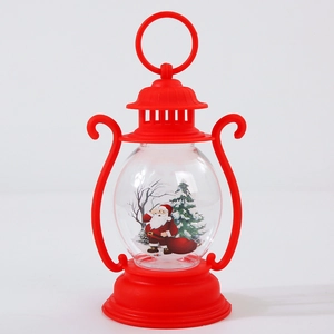 Red Christmas lantern with Santa Claus illustration and LED candle light for desk decoration
