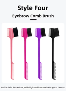 Detail view of double-sided eyebrow brushes with combs in four vibrant colors