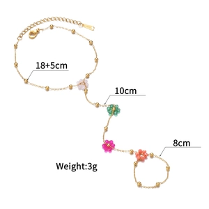 Detailed view of floral hand chain dimensions showing length and stainless steel mark