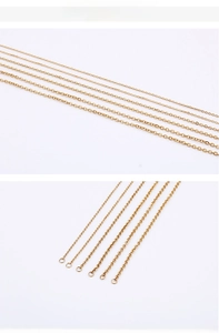 Macro view of six sizes of 18K gold plated stainless steel O-chains for DIY jewelry