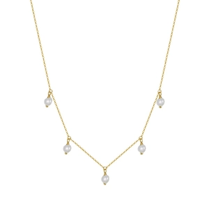 Elegant S925 sterling silver gold necklace with five natural freshwater white pearls