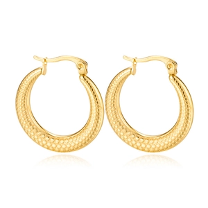 Golden 18K stainless steel round hoop earrings with unique dotted hammered texture