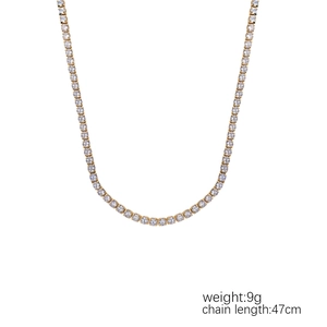 Collier tennis en acier inoxydable plaqué or 18 carats avec oxydes de zirconium