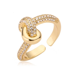 Elegant 18K gold plated irregular knot open ring with micro-paved zircons for women