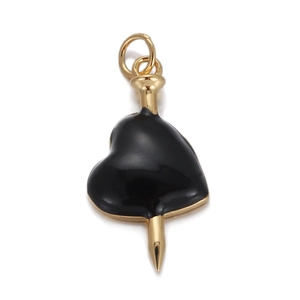 Golden nail through black enamel heart pendant for DIY jewelry bracelets and earrings