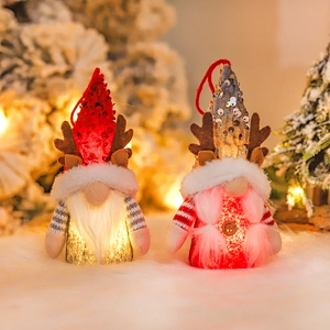 LED Glowing Christmas Gnome Ornaments Faceless Forest Man Hanging Doll With Sequins Reindeer Antlers Tree Home Decor