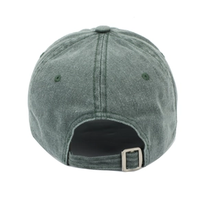 Forest green washed cotton baseball cap with adjustable metal buckle on white background