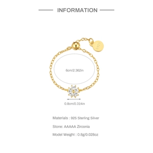 Detailed size specifications for adjustable sterling silver kite butterfly zircon ring