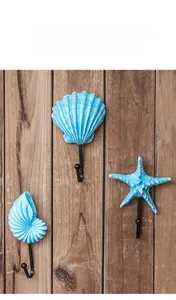 Lot de crochets muraux méditerranéens avec formes de coquillages et étoile de mer bleus