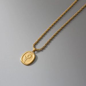 French vintage gold sunflower relief pendant necklace with twist chain for women