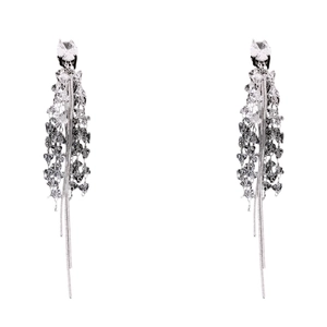 Boucles d'oreilles argentées avec zircon ovale et longs pompons en chaîne scintillante