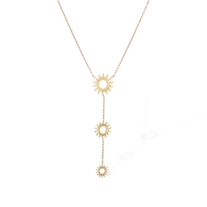 Minimalist 18K gold plated stainless steel Y-shaped necklace with three sunburst pendants