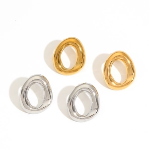 Minimalist irregular oval 18K gold and silver stainless steel earrings in mirror finish