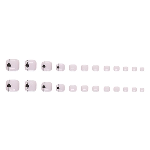 Lavender press-on toenails set featuring black heart designs and rhinestone accents