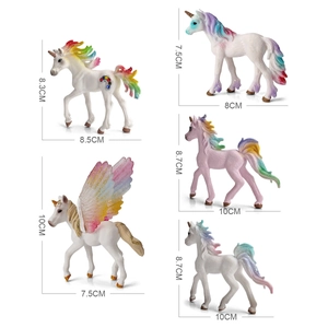 Set of 5 realistic rainbow unicorn and pegasus animal figurines for kids education