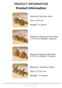 Detailed size specifications for gold stainless steel shell and starfish earrings