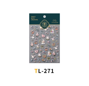 Detail of cute nail art stickers with rabbits, bows, and hearts in pastel colors TL-271
