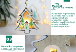 Detail of the LED battery compartment on the back of a glowing wooden Christmas tree pendant