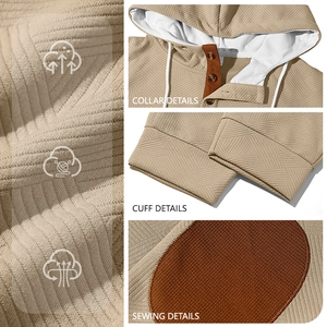 Sweat à capuche beige en maille gaufrée pour homme avec détails du col, poignets et coudes