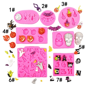 Halloween Theme Silicone Mold For Fondant Chocolate Cake Decorating Skull Bat Pumpkin Ghost Spider Web DIY Handcraft