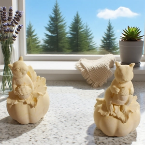 Squirrel on pumpkin resin molds for DIY candle making and plaster ornament crafts
