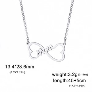 Polished stainless steel MOM infinity heart pendant necklace for family gift with dimensions