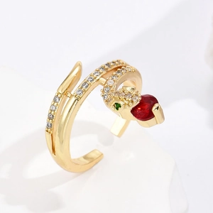 Snake Finger Ring Copper Gold Plated Adjustable Micro Inlaid Zircon Statement Jewelry Fashion Accessory For Women