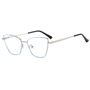 Fashionable ultra-light metal blue light blocking glasses with silver and blue frame