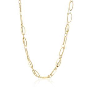 Detail of 18K gold stainless steel double-layered necklace with oval link and bead chains
