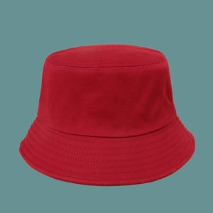 Detailed view of red cotton canvas bucket hat with reinforced stitching on the brim