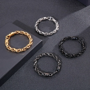 Bracelet À Chaîne Hommes Acier Inoxydable Punk Rétro Maillon Carré Double Boucle Bijoux Hip Hop